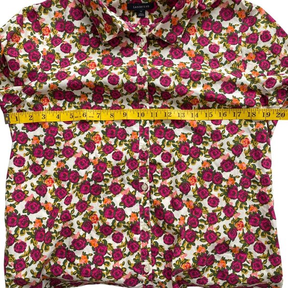Lands End No-Iron Floral Button Shirt Pink Supima Cotton Travel Packable-12 - Picture 12 of 14